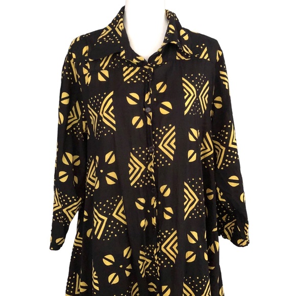 Step in Style Eclectic Lagenlook Cotton Black Yellow Dress With Pockets Size 2X - Picture 5 of 9